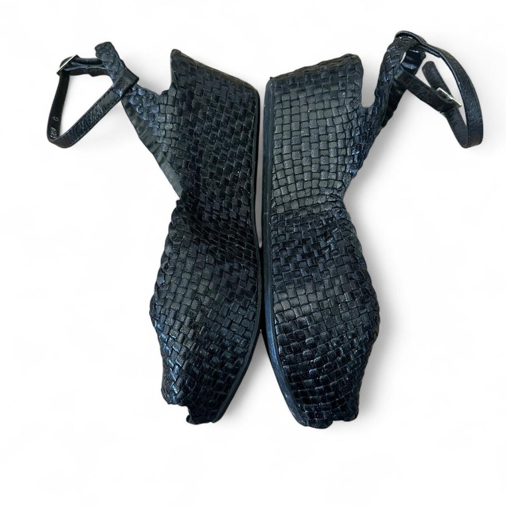 Pons Quintana Black Woven Leather Platform Wedge Sandals Size 37 Spain - Picture 3 of 8